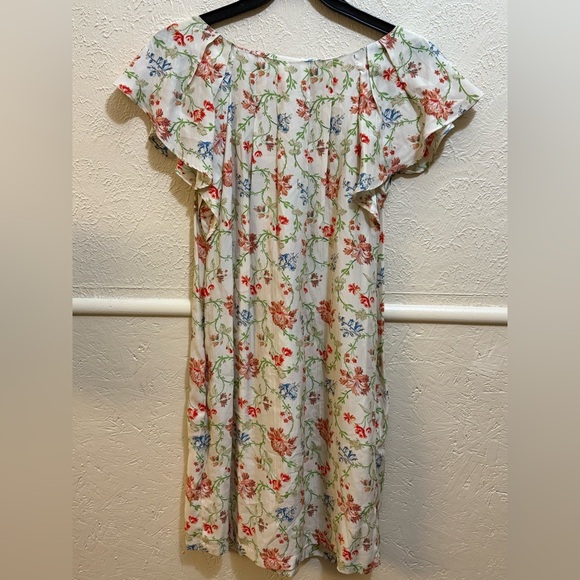 Zara 100% Silk Cream Floral Dress with Ruffled Flutter Sleeves size XS - Picture 5 of 8